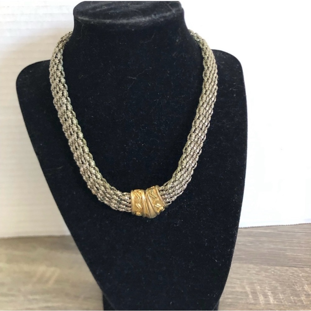 Vtg Two Tone Mesh Chain Collar Necklace